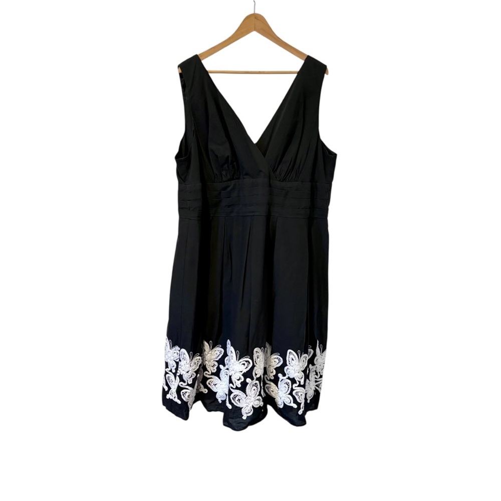 Cotton Black Sleeveless Dress White Butterfly Embroidered Applique Plus 20 W